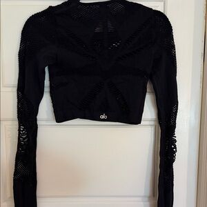 ALO Yoga Black Long Sleeve Cropped Mesh Pullover